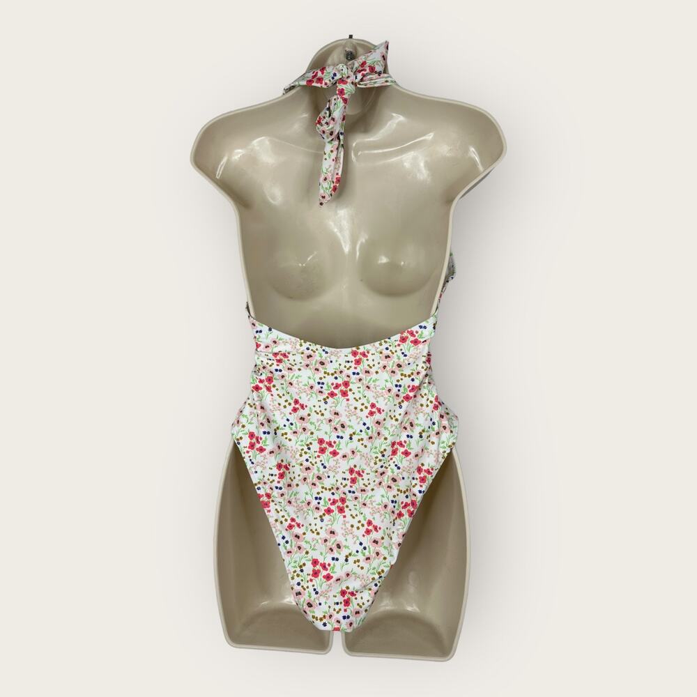 Lulus Womens size Medium Vacation Calling White Floral O-Ring One Piece Swimsuit - Picture 3 of 11